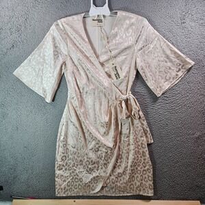 NEW Savanna Jane Wrap Dress Small Tie Side Abstract Textured Shiny Cream